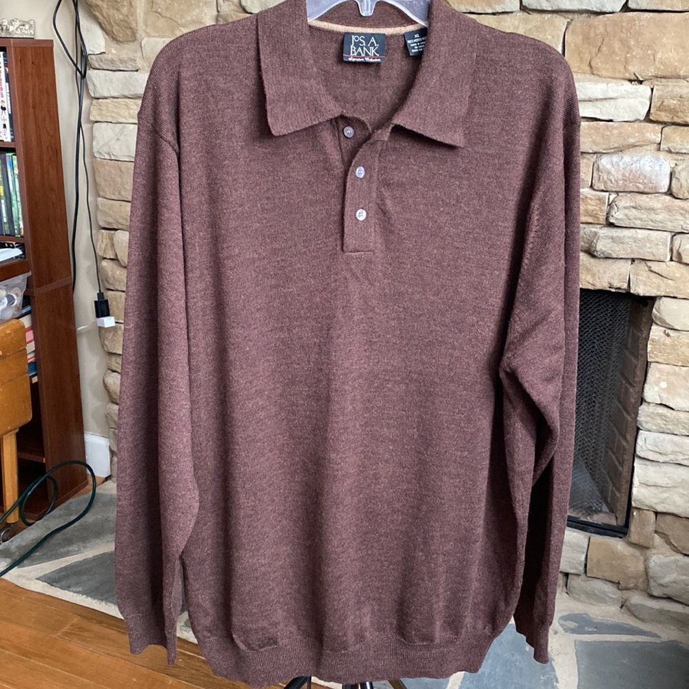 Jos. A. Bank Traveler Modern Fit Merino Wool Long Sleeve Polo Sweater Size XL